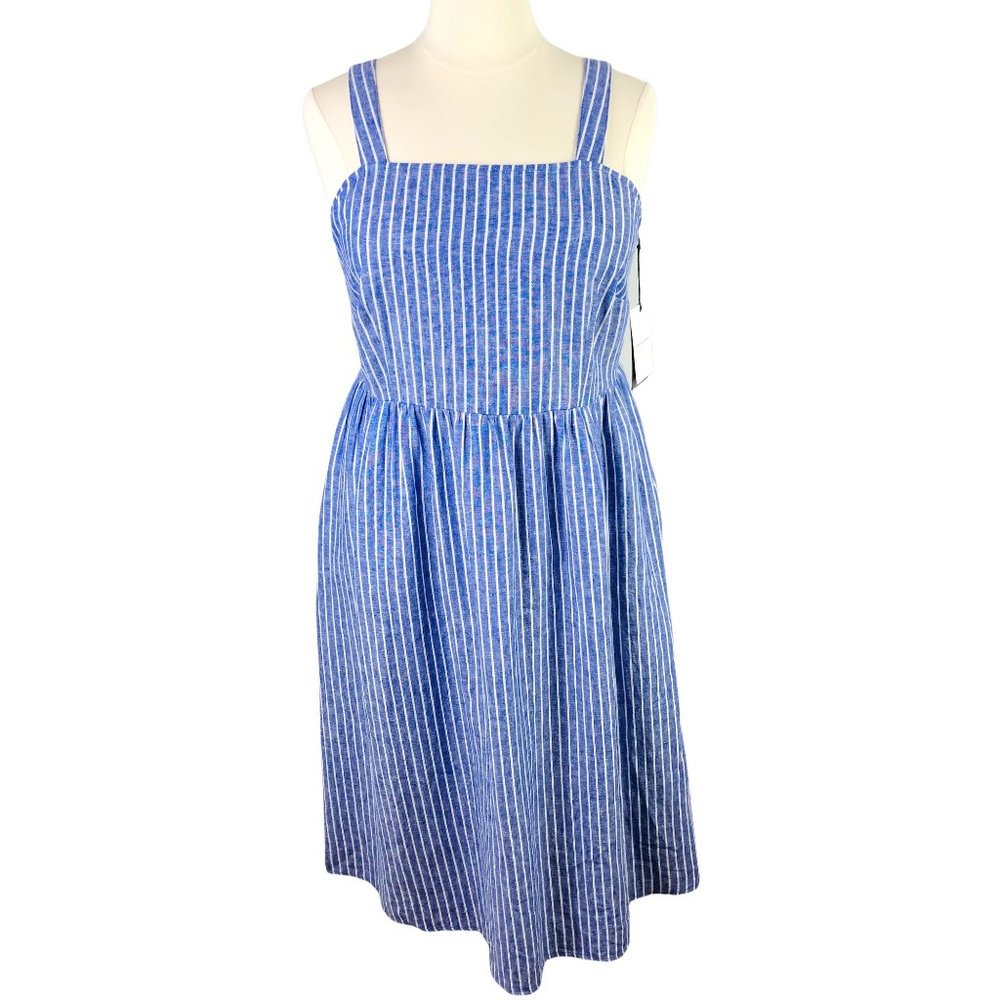 Who What Wear Women's Buckle Back Dress Blue White Stripes Open Back 1X NWT